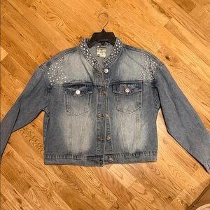 Rhinestone Studded Light Blue Jean Jacket